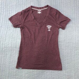 Harvard Law T Shirt Women XL Burgundy Red Crimson Graphic V Neck Fitted